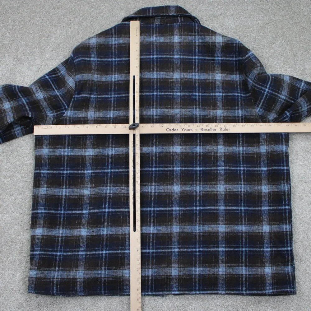 WeSC Flannel Shirt Jacket Mens 2XL Womens 3XL Blue/Brown Plaid Lined L/S Button - Picture 11 of 13